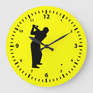 Black Numbers and Golf Player on Yellow Large Clock