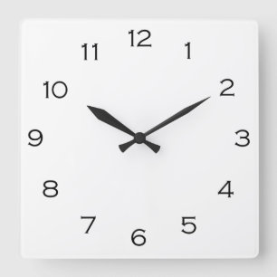 Black Numbers On White wccnt Square Wall Clock
