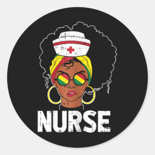 Black Nurse Juneteenth Blm Afro Queen Nursing Rn W Classic Round Sticker