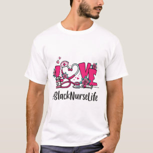 Black Nurse Love Valentine Day Cute Women Heart Ap T-Shirt