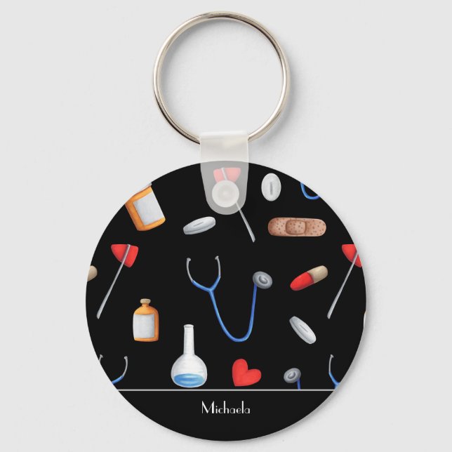 Black Nurse Medical  Key Ring (Front)