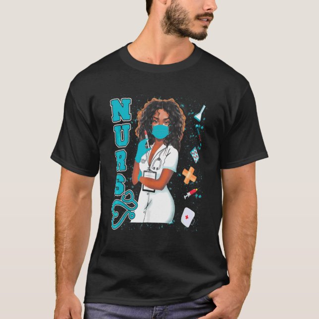 Black Nurse Uniform Face Mask Afro African Black H T-Shirt (Front)