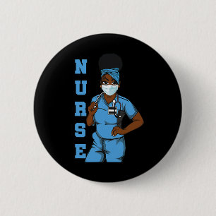 Black Nurse Uniform Face Mask Afro African Women F 6 Cm Round Badge
