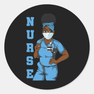 Black Nurse Uniform Face Mask Afro African Women F Classic Round Sticker