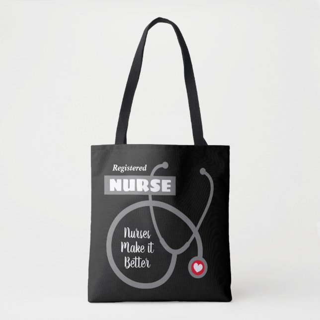 Black nursing tote bags for RN nurse (Front)
