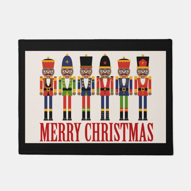 Black Nutcracker Christmas Door Mat (Front)