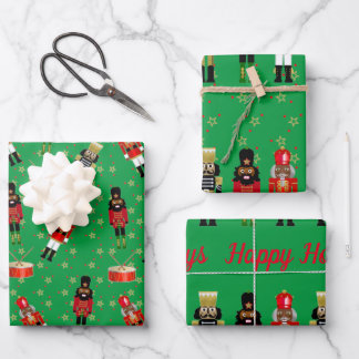 Black Nutcracker Christmas Wrapping Paper Green