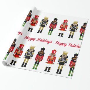 Black Nutcracker Happy Holidays Wrapping Paper