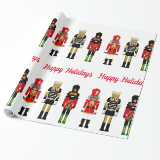 Black Nutcracker Happy Holidays Wrapping Paper