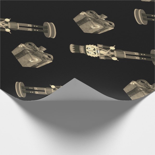 Black Nutcracker Soldier Bows Wrapping Paper (Corner)