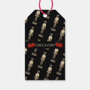 Black Nutcracker Soldier Poinsettia Gift Tags