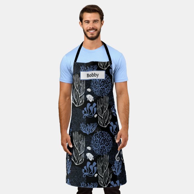 Black Ocean Seahorse All-Over Print Apron (Worn)