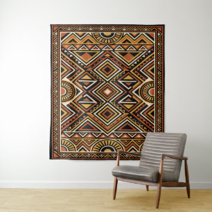 Black Ochre Boho Abstract Surface Pattern Tapestry