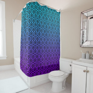 Black Octagon Pattern On Purple To Blue Gradient Shower Curtain