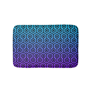Black Octagon Pattern On Purple To Blue Ombre Bath Mat