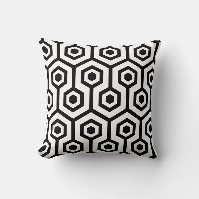 Black Octagon Pattern White Background Cushion (Front)