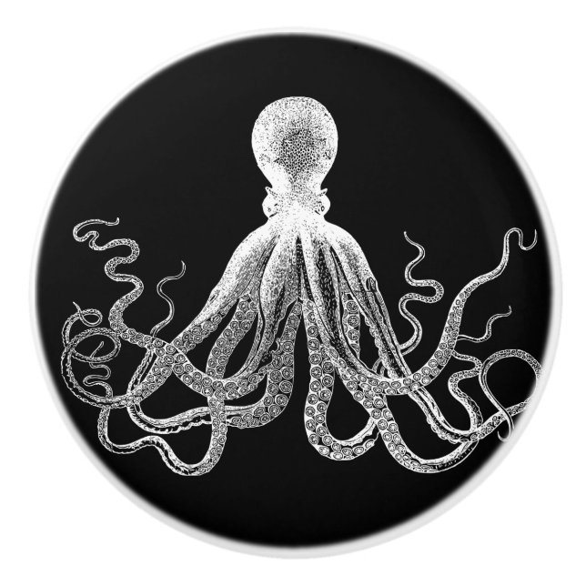 Black Octopus Dark Kraken Ceramic Knob (Front)