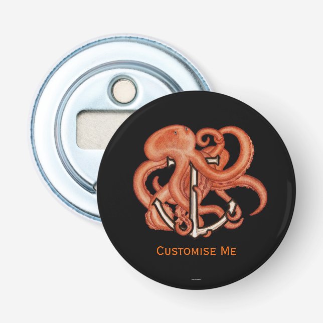 Black Octopus Over Anchor Bottle Opener (Front)