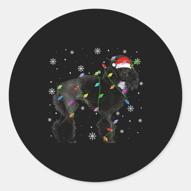 Black Odle Dog Christmas Lights Funny Santa Hat Do Classic Round Sticker (Front)