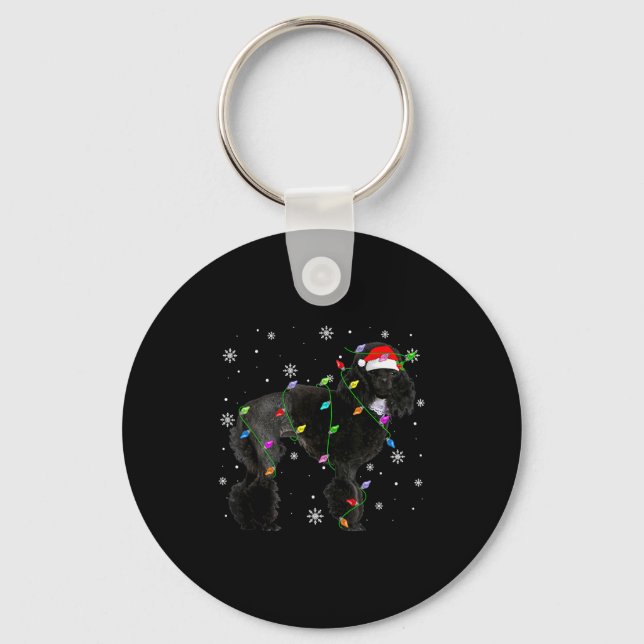 Black Odle Dog Christmas Lights Funny Santa Hat Do Key Ring (Front)