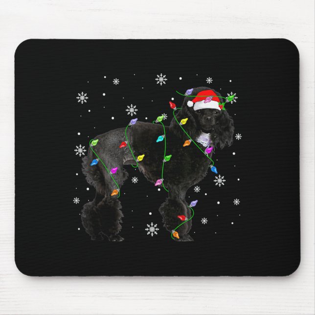 Black Odle Dog Christmas Lights Funny Santa Hat Do Mouse Pad (Front)