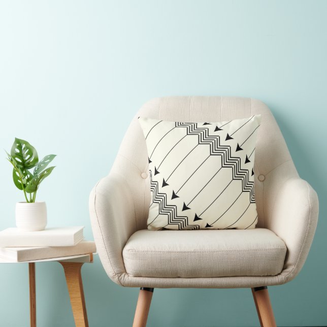 Black & Off White Arrow Herringbone Pattern Cushion (Chair)