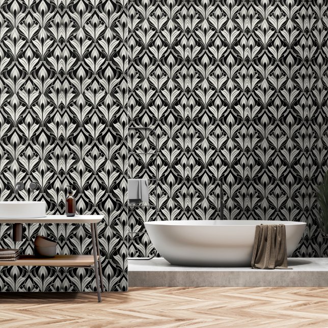 Black & Off-white Contrast Wallpaper (Bathroom)
