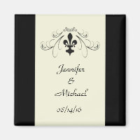 Black Off White Fleur de Lis Wedding Magnet