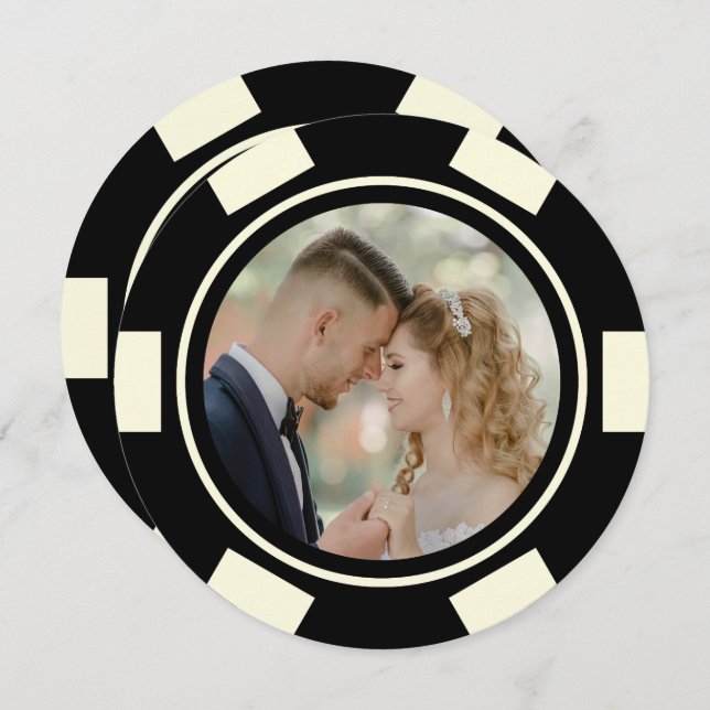 Black Off White Poker Chip Wedding Elopement Invitation (Front/Back)