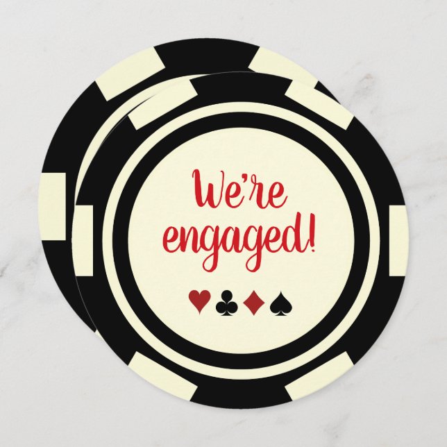 Black Off White Poker Chip Wedding Engagement Invitation (Front/Back)