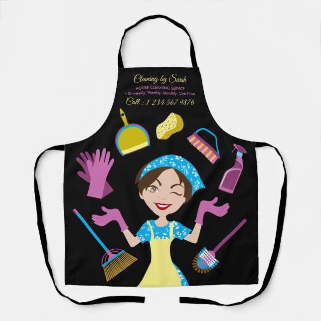 Black Office Janitorial Maid House Cleaner Apron (Front)