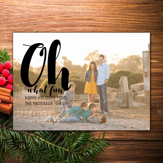 Black Oh What Fun Holiday Photo Flat Card (Black Oh What Fun Holiday Photo Card)