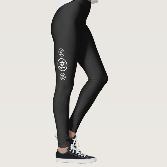 Black Ohm Symbol Yoga Workout Leggings (Womens black yoga workout leggings with Ohm circle )