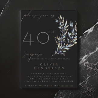 Black Olive Branch Surprise Birthday Invitation