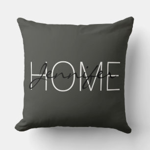 Black olive colour home monogram cushion