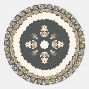 Black Olive Elegant Ornamental Floral Classic Round Sticker
