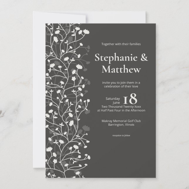Black Olive • Flowering Vine Photo Wedding Invitation (Front)