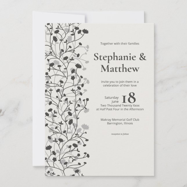 Black Olive • Flowering Vine Photo Wedding Invitation (Front)