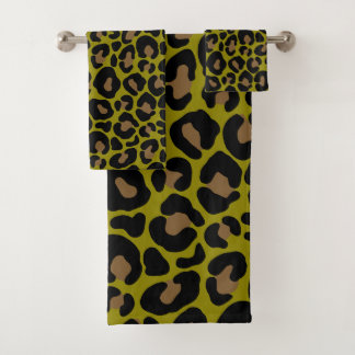 black &olive green Animal print leopard  Bath Towel Set