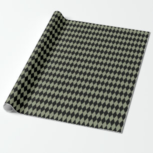 Black & Olive Green Harlequin Diamonds Wrapping Paper