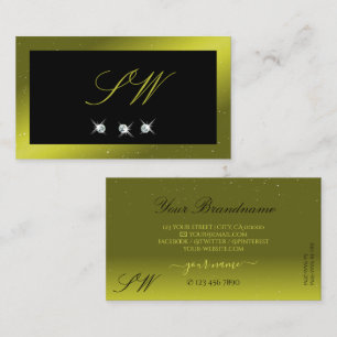 Black Olive Green Yellow Sparkling Jewels Initials Business Card