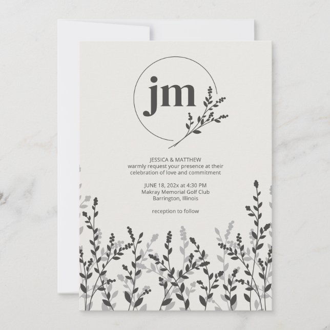 Black Olive • Rustic Wildflower Photo Wedding Invitation (Front)