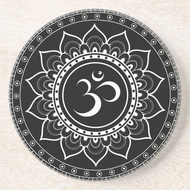 Black Om Mandala Coaster (Front)
