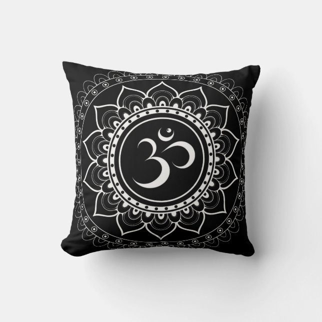 Black Om Mandala Cushion (Front)