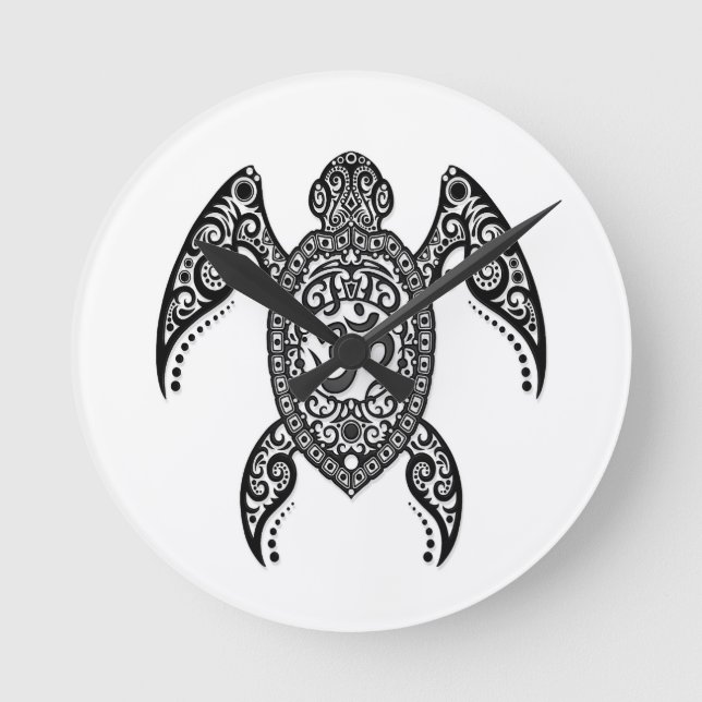 Black Om Sea Turtle on White Round Clock (Front)