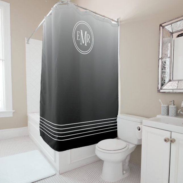 Black Ombre Monogrammed Shower Curtain (In Situ)