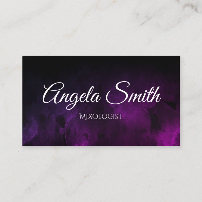 Black Ombre Purple Watercolor Business Card (Front)