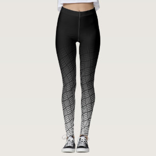 Black Ombre w/ Black & White Angled Hatch Pattern Leggings