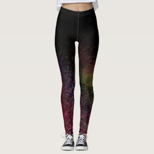 Black Ombre w/ Colourful Circle Grungy Abstract Ar Leggings