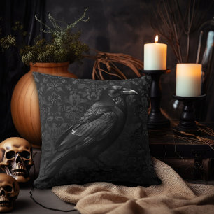 Black on Black Damask Raven Design Cushion